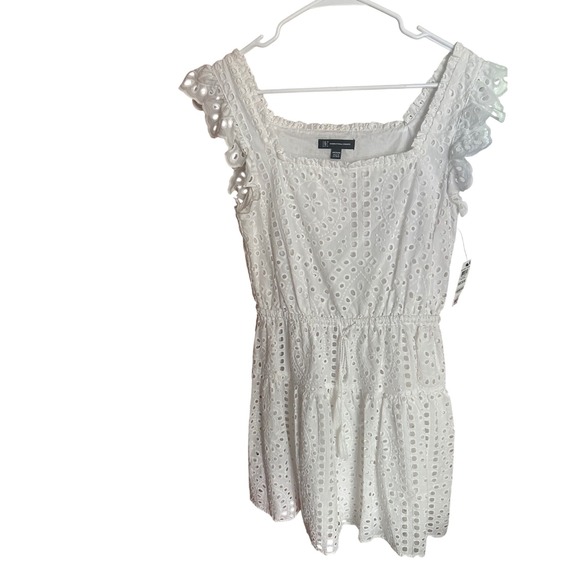 INC International Concepts Dresses & Skirts - INC International Concepts White Eyelet Ruffle Sleeve Mini Dress Boho Coastal